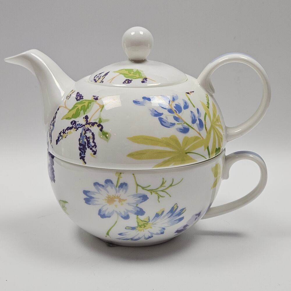 Vintage Neisha By Laura Ashley Tea Pot and Cup Made in England Fine Bone China